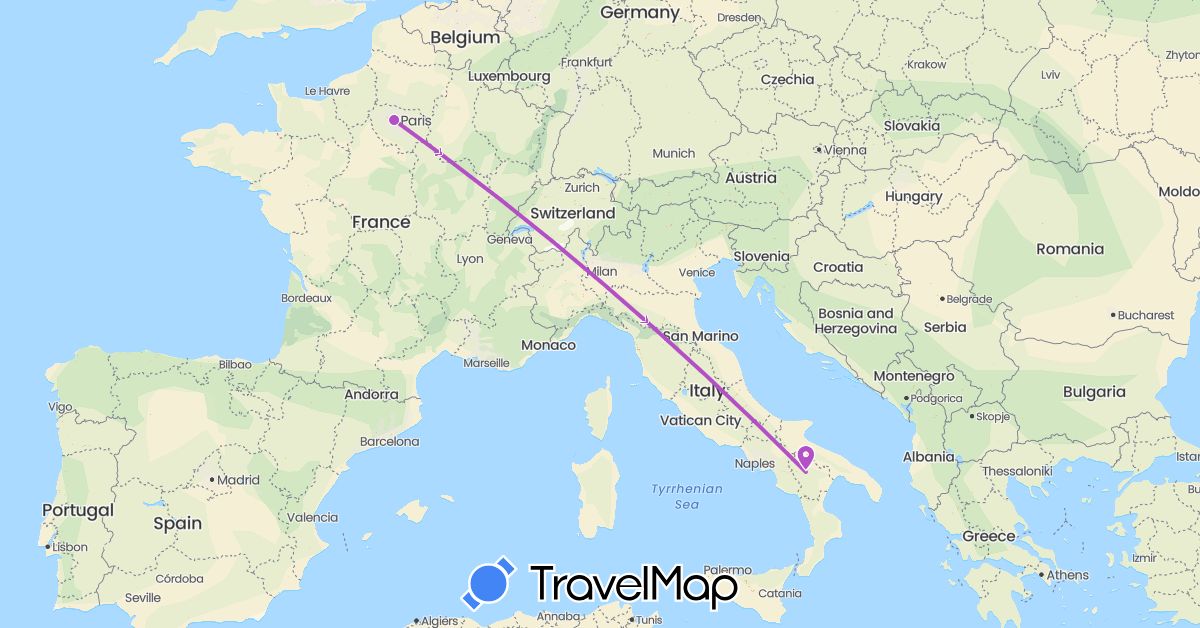 TravelMap itinerary: train in France, Italy (Europe)